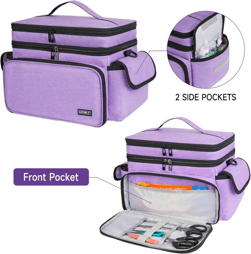 LEFORZ Large Sewing Supplies Organizer,Double-Layer Sewing Accessories Storage and Organizer Case Bag,Protable Travel Sewing Box Sewing Basket for Sewing Tools,Purple(Bag Only) - Image 5
